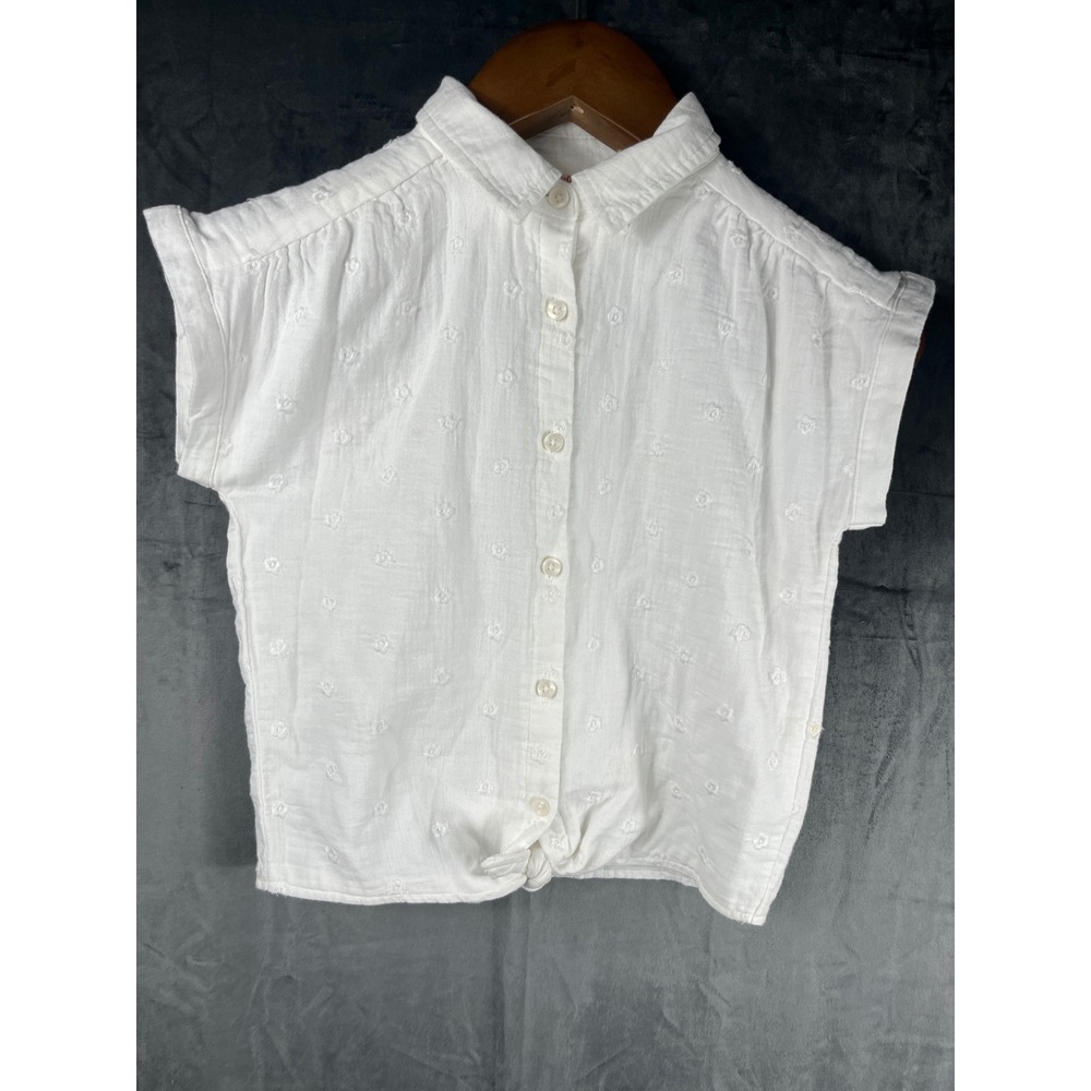 Cat & Jack Girls Top White Size M 8 Eyelet Gauze Tie Front Button Down Shirt